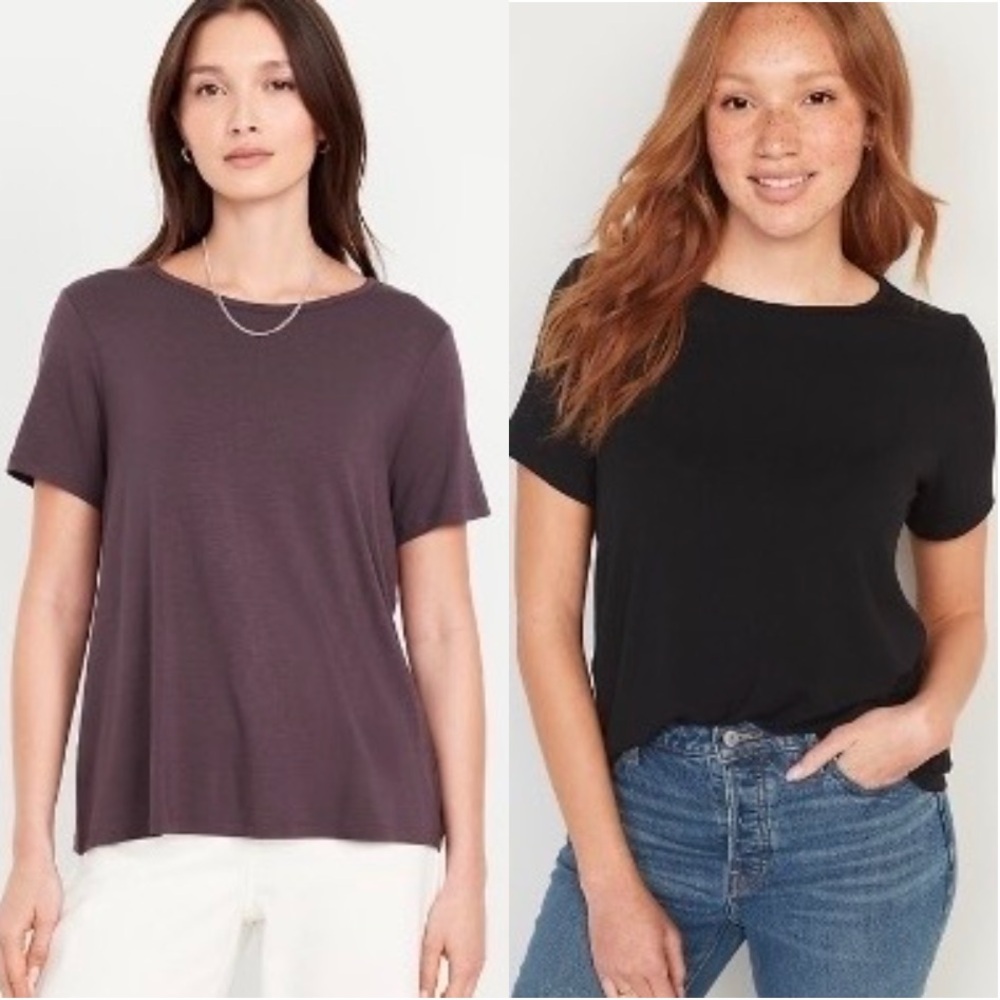 Old Navy Women's Luxe Crew Neck T-Shirts - Set Of Two One  Black and One Purple
